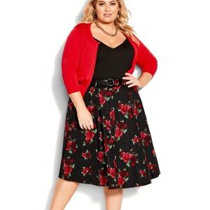 City Chic Retro Elbow Sleeve Cropped Cardigan Red SZ XS 14 Plus Christmas Preppy